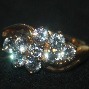 PAJ 14K Gold over 925 Sterling Sparkling White Topaz BLING Statement Ring